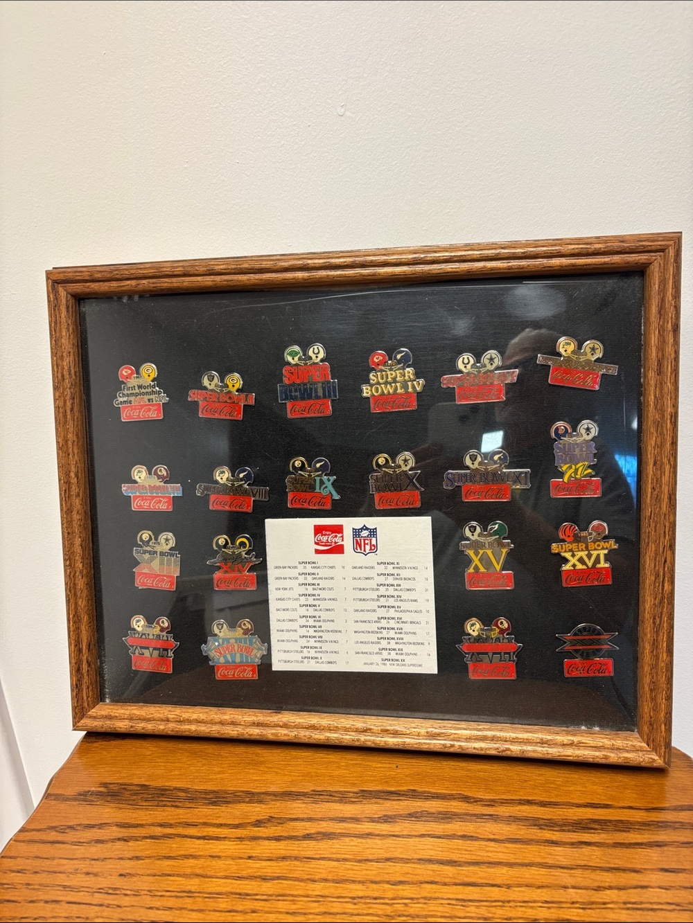 Coca-Cola Multi-Color Super Bowl Pin Collection Display